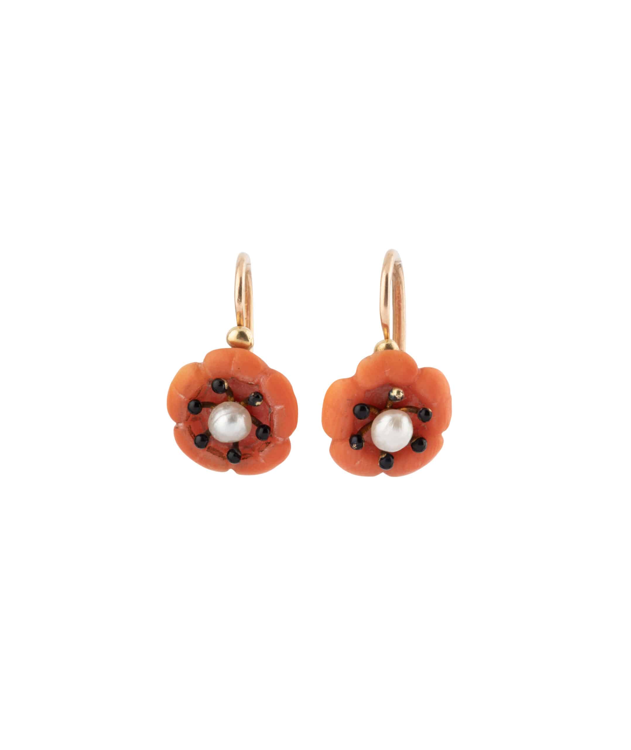 Lot De 3 Paires De Boucles D'Oreilles Anciennes En Corail Et Émaux - Style Créoles Antique, Occasion