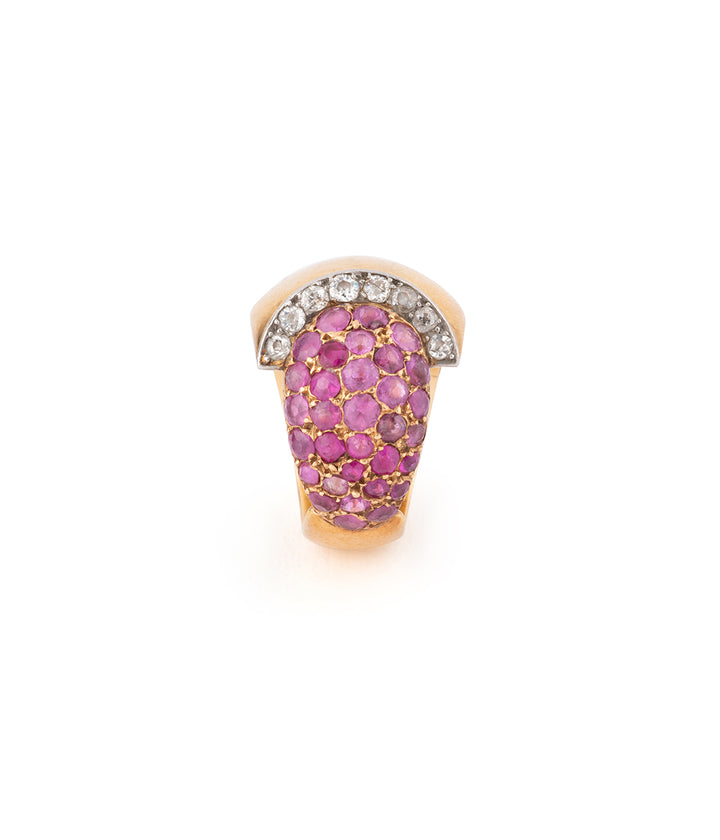 50s dome ring gold sapphires and diamonds "Jayda" - Caillou Paris