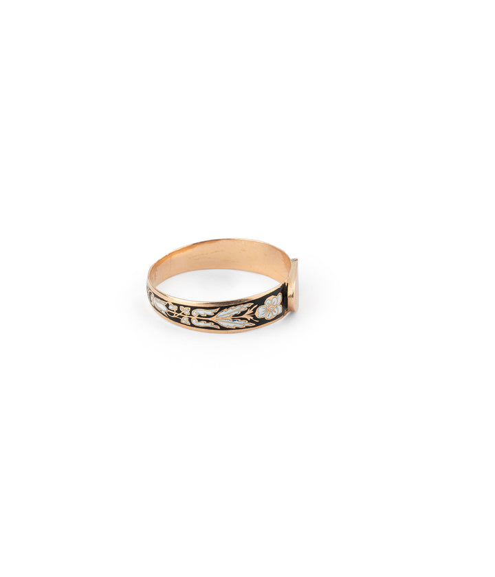 Ancienne bague chevalière émail noir et blanc Banvida - Caillou Paris