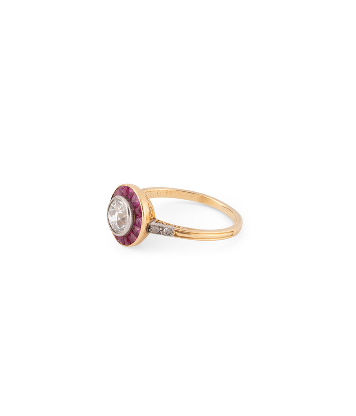Ancienne bague cible diamant et rubis "Nadra" - Caillou Paris