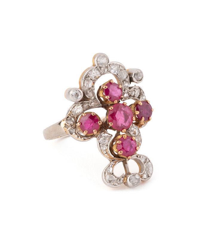 Ancienne bague en diamants et rubis sur or "Makya" - Caillou Paris