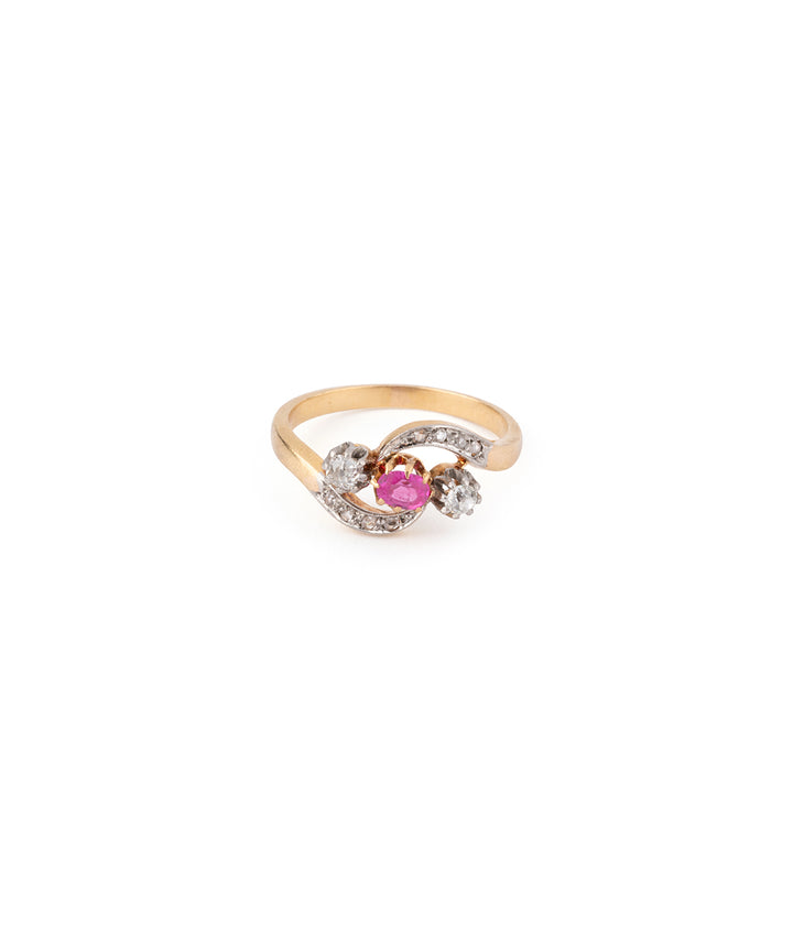 Ancienne bague de fiançailles rubis et diamants "Godon" - Caillou Paris