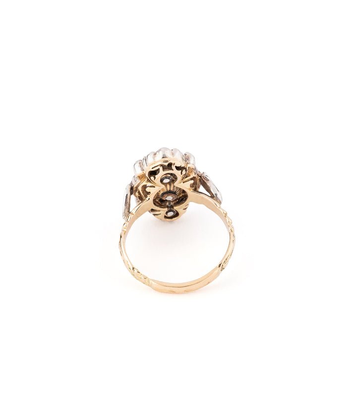 Ancienne bague marquise en diamants, en or et argent "Blane" - Caillou Paris