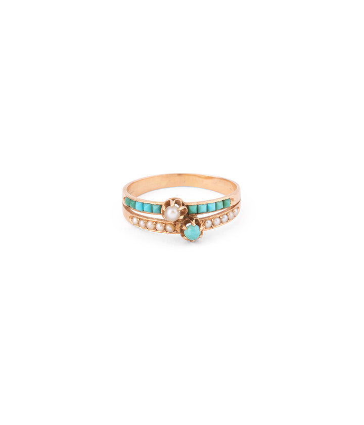 Ancienne bague en or rose, perles et turquoises "Baya" - Caillou Paris