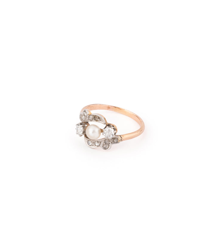 Ancienne bague trilogie perle et diamants "Elena" - Caillou Paris