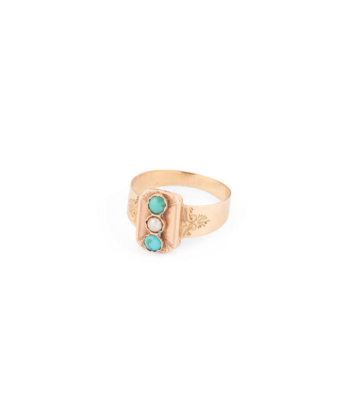 ancienne bague turquoises et perle "Tieriu" - Caillou Paris