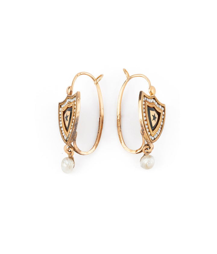 Anciennes boucles d'oreilles poissardes email noir Thiemo - Caillou Paris