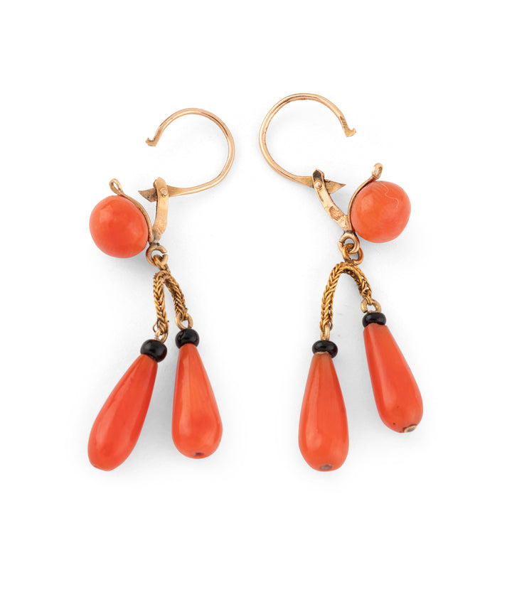 Anciennes boucles d'oreilles en corail et or "Edma" - Caillou Paris