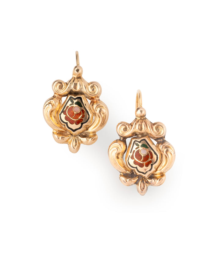 Antique-18k-gold-earrings-enamelled-flowers-Emili-Caillou-Paris