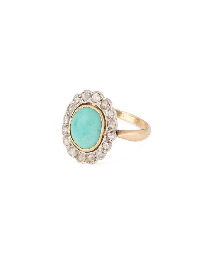 Antique-Cluster-ring-diamonds-turquoise-Moina-Caillou-Paris