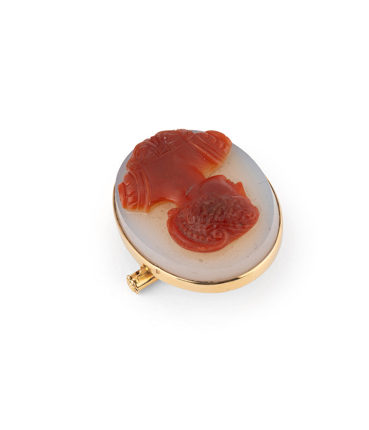 Antique agate cameo brooch woman profile 18k gold antique jewellery "Orella" - Caillou Paris