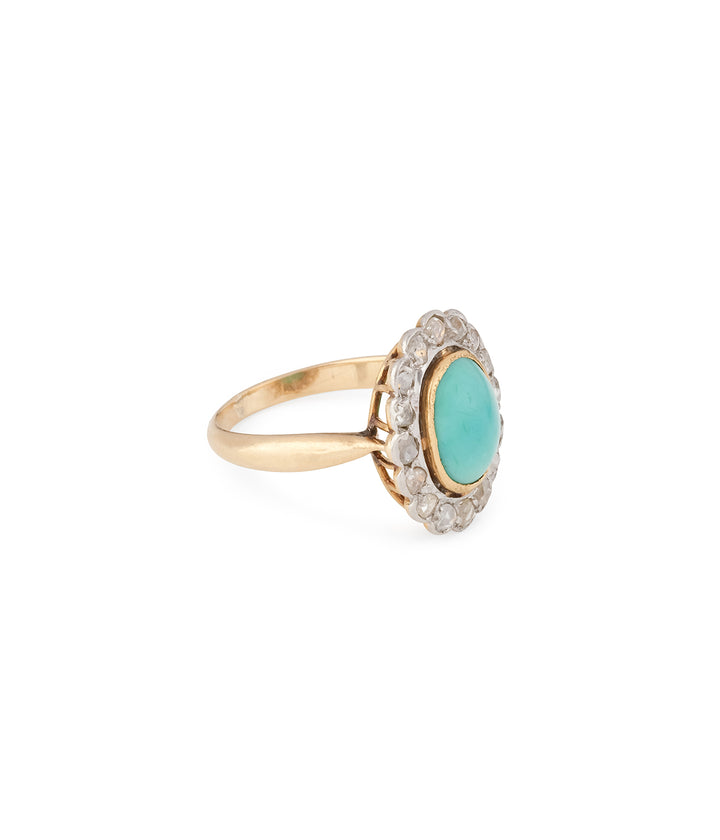 Antique-cluster-ring-turquoise-diamonds-18k-gold-Moina-Caillou-Paris