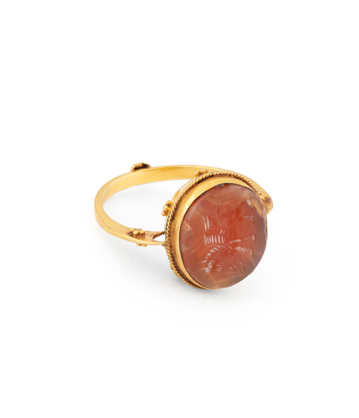 Antique cornelian intaglio ring pegasus 18k gold antique jewelry "Lubka" - Caillou Paris
