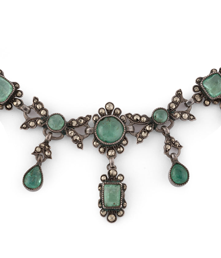 Antique drapery necklace emeralds and silver "Aato" - Caillou Paris