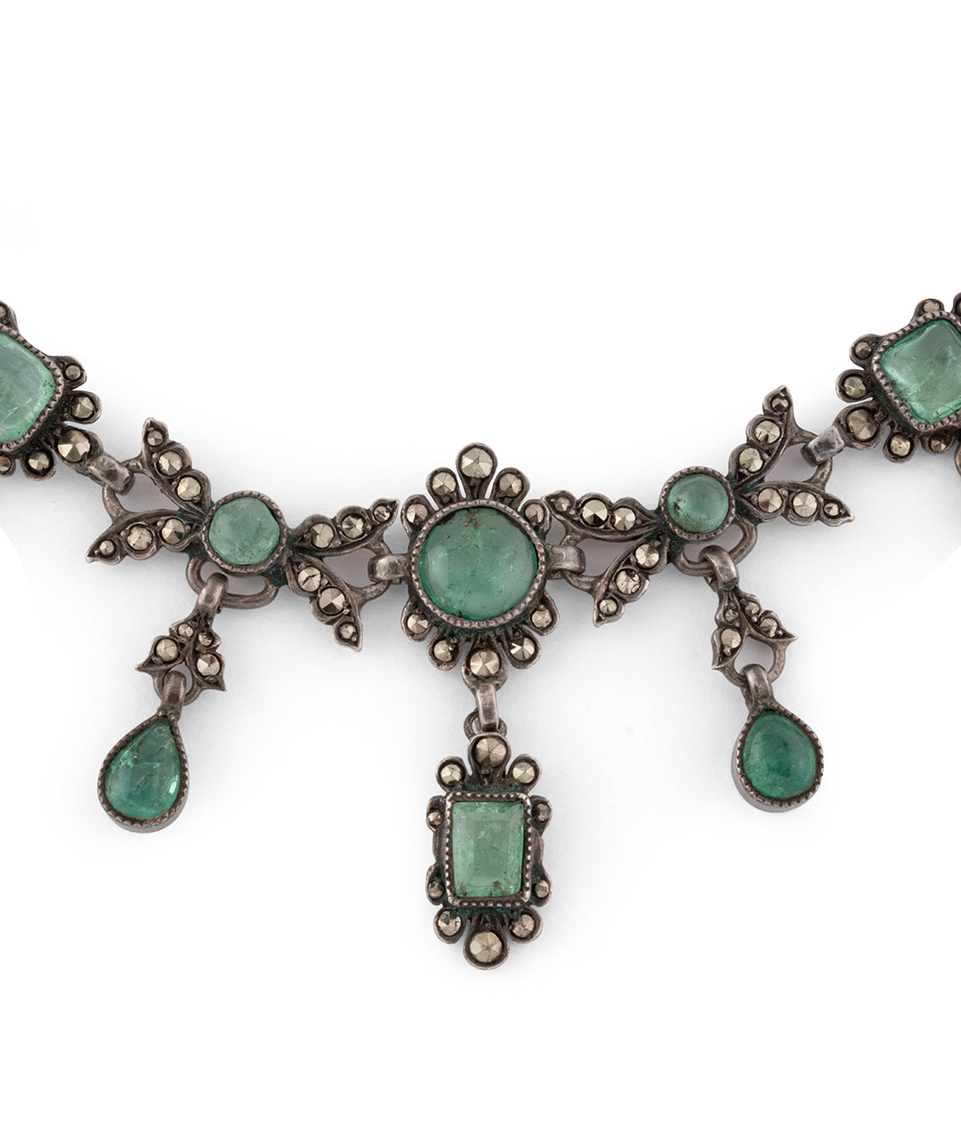 Antique drapery necklace emeralds and silver  "Aato" - Caillou Paris