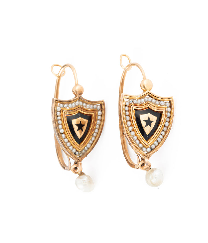 Antique earrings poissardes black enamel Thiemo - Caillou Paris