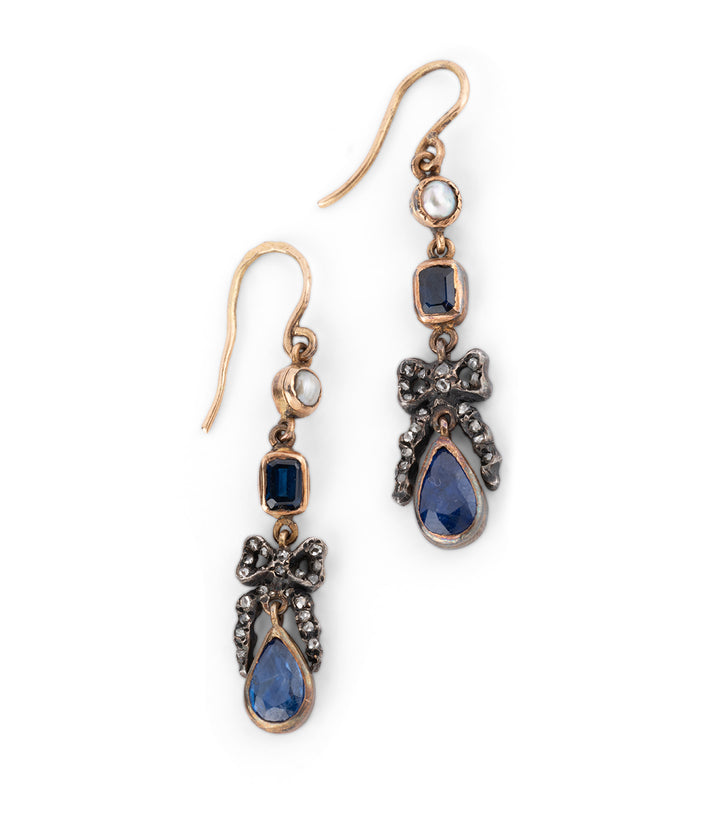Antique earrings sapphires diamonds "Lilian" - Caillou Paris
