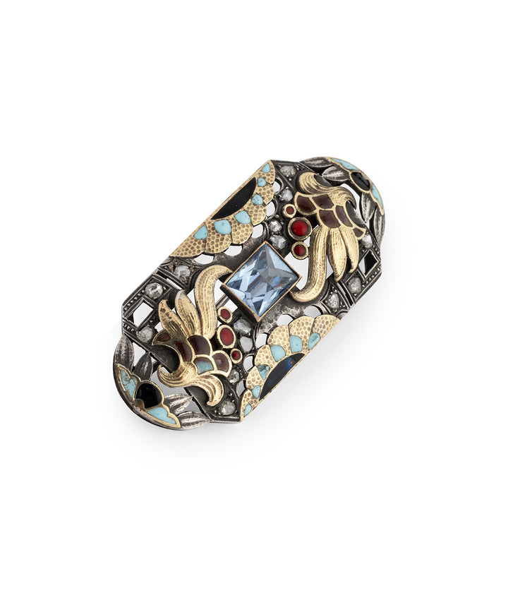 Antique-enamelled-brooch-silver-Blanca-Caillou-Paris
