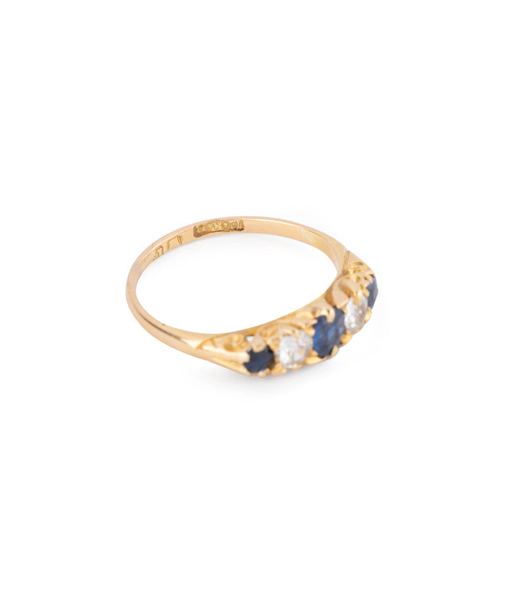 Antique five stones ring diamonds and sapphires "Euzen" - Caillou Paris