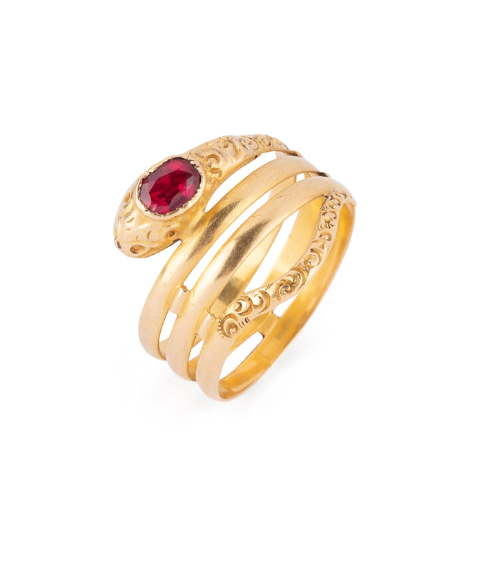 Antique garnet snake ring "Taupo" - Caillou Paris
