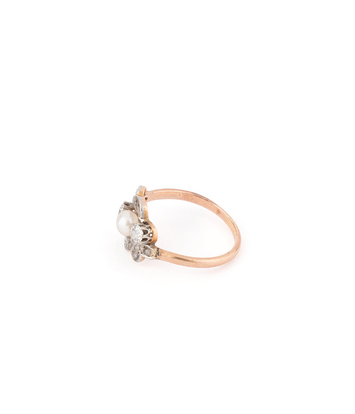 Antique pearl diamond trilogy ring "Elena" - Caillou Paris