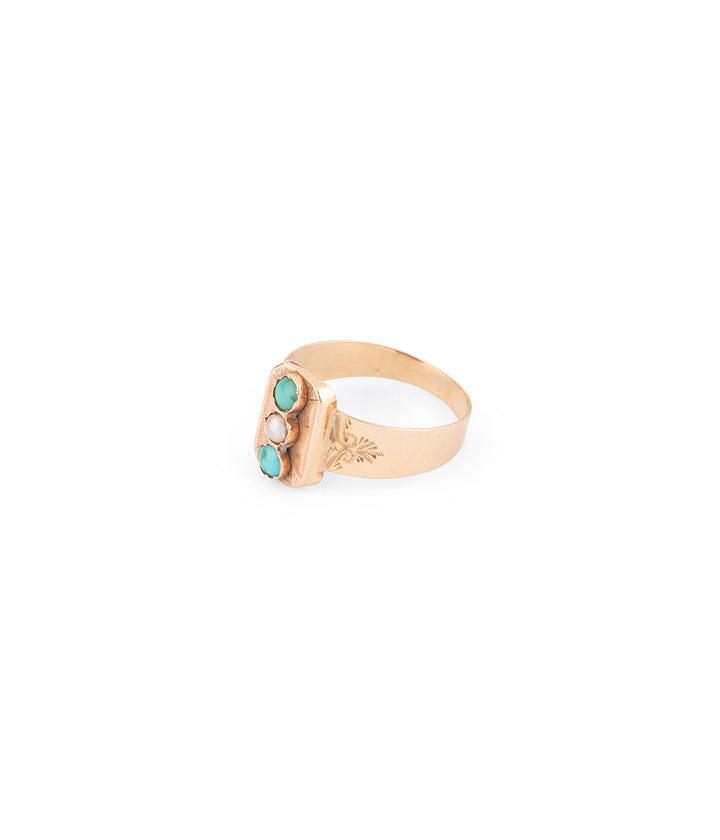 Antique ring turquoise and pearl "Tieriu" - Caillou Paris