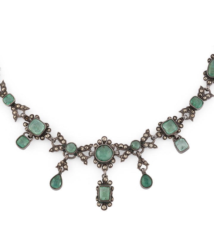 Antique silver necklace emeralds "Aato" - Caillou Paris