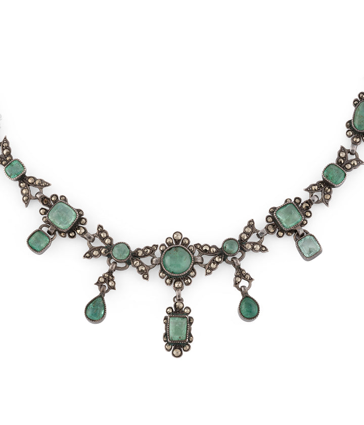 Antique silver necklace emeralds  "Aato" - Caillou Paris