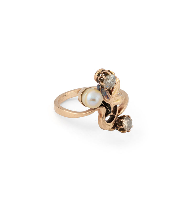 Bague Art nouveau perle et diamants fleur Orli - Caillou Paris