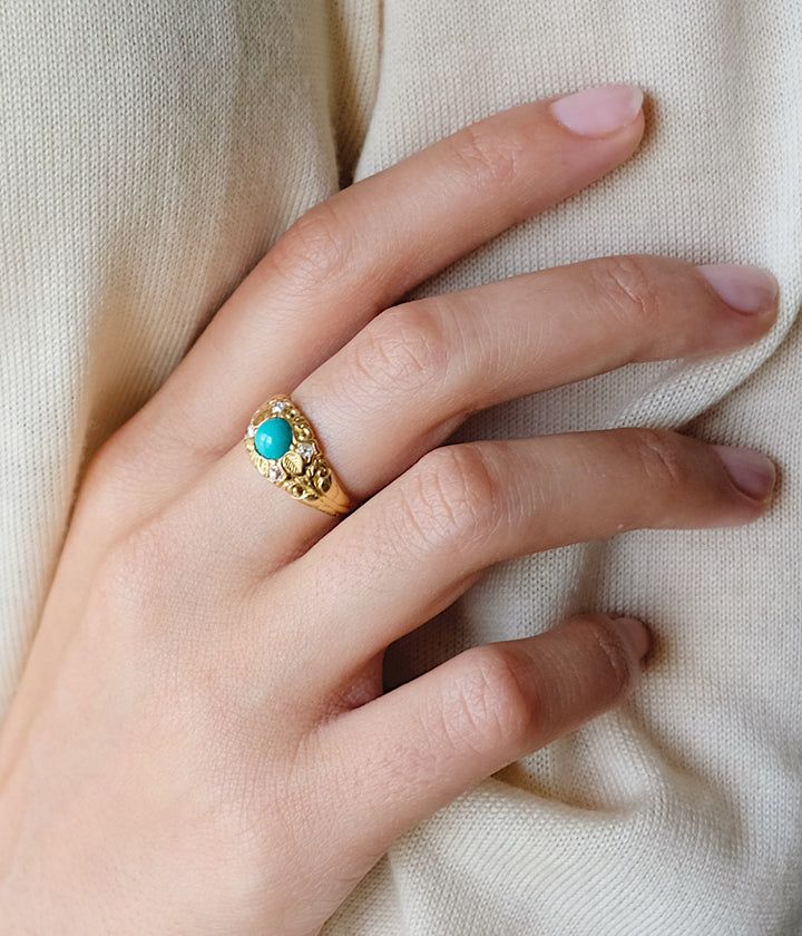 Bague Art nouveau turquoise et diamants "Grichia"