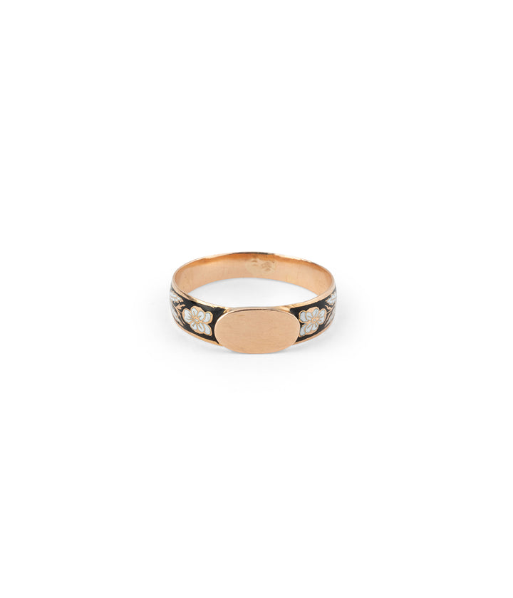 Bague ancienne email noir et blanc Benvida Caillou Paris