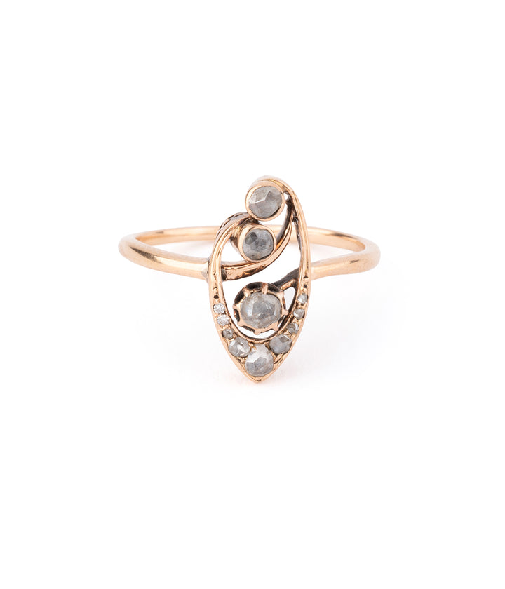 Bague ancienne marquise en or rose et diamants "Elsu" - Caillou Paris