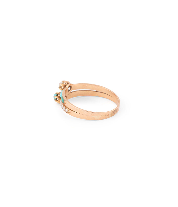 Bague ancienne en or 18 carats en turquoise et perle "Baya" - Caillou Paris