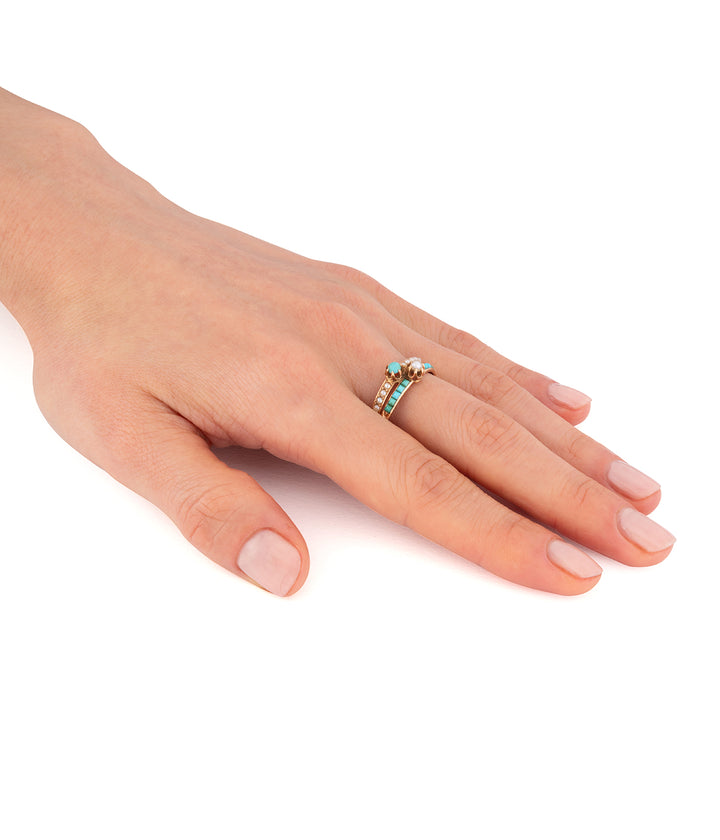 Bague ancienne en or rose, perles et turquoises "Baya" - Caillou Paris