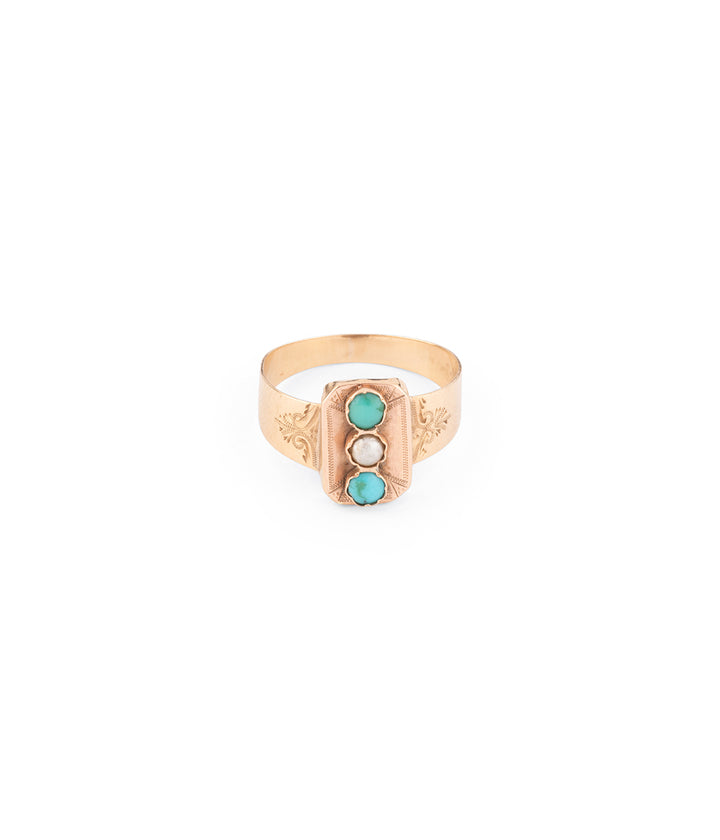 Bague ancienne en turquoises et perle "Tieri" - Caillou Paris
