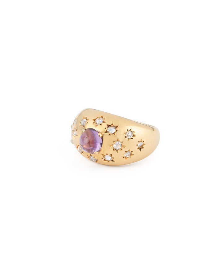 Bague dôme ancienne en améthyste, diamants et or Biel - Caillou Paris