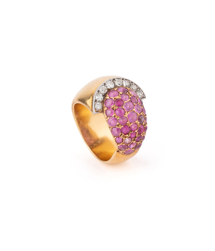 Bague dôme ancienne en or, rubis et diamants "Jayda" - Caillou Paris