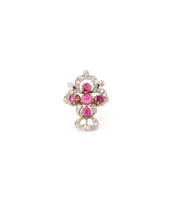 Bague duchesse ancienne rubis, diamants et or "Makya" - Caillou Paris