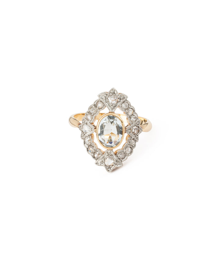 Bague de fiançailles ancienne aigue-marine diamants "Cesarita" - Caillou Paris
