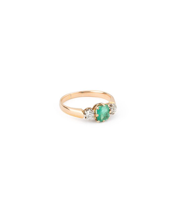 Bague de fiançailles ancienne émeraude et diamants "Klimka" - Caillou Paris