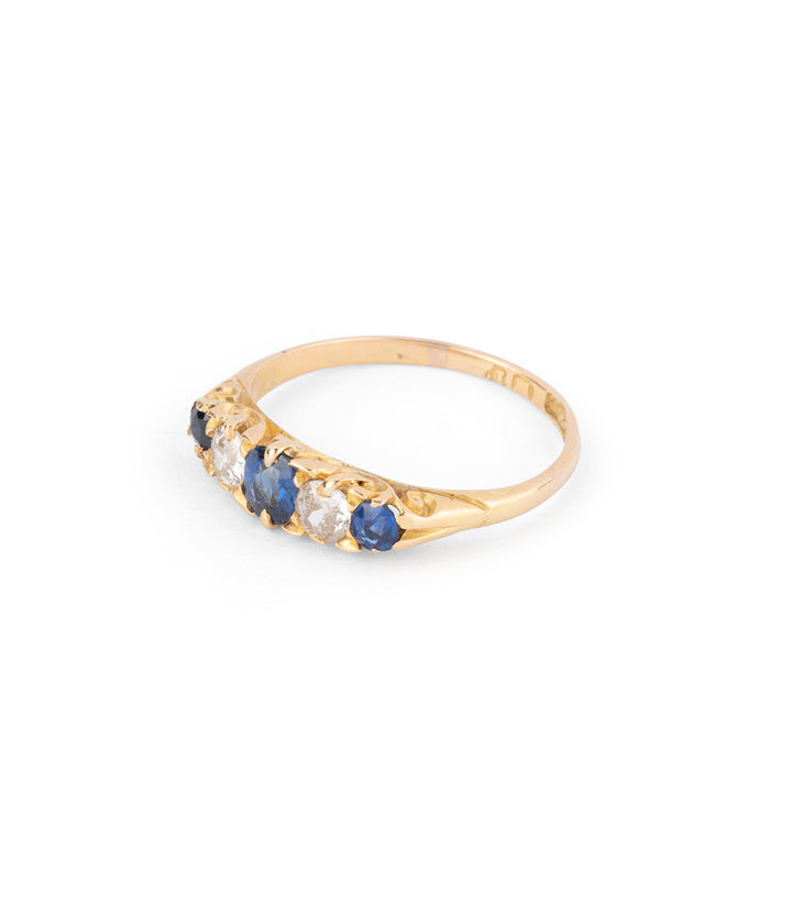 Bague de fiançailles ancienne jarretière en diamants et saphirs "Euzen" - Caillou Paris