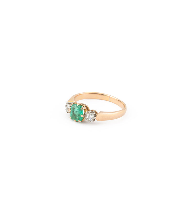 Bague de fiançailles victorienne émeraude et diamants "Klimka" - Caillou Paris