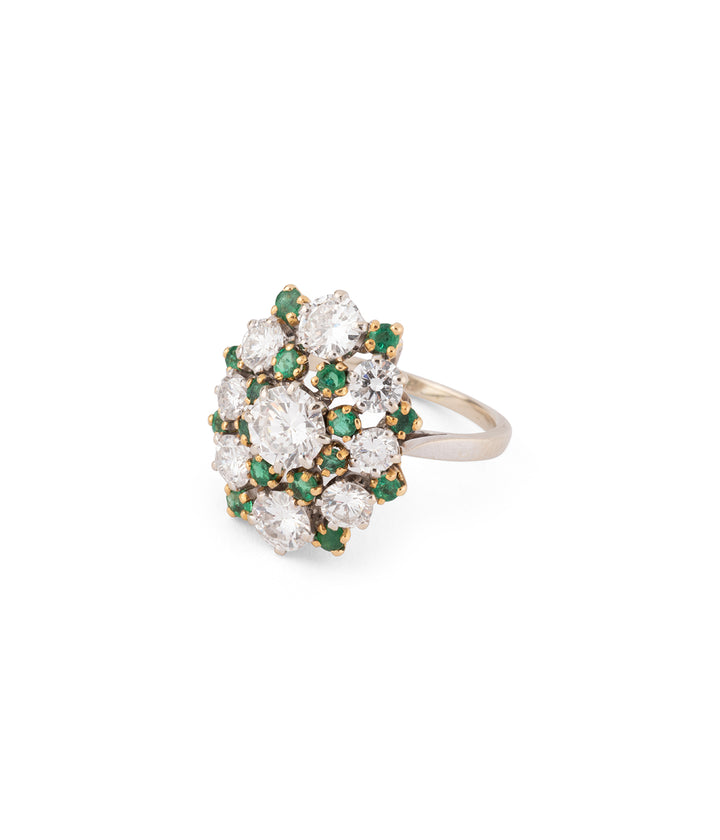 Bague de fiançailles vintage marguerite diamants et émeraudes "Dagny" - Caillou Paris