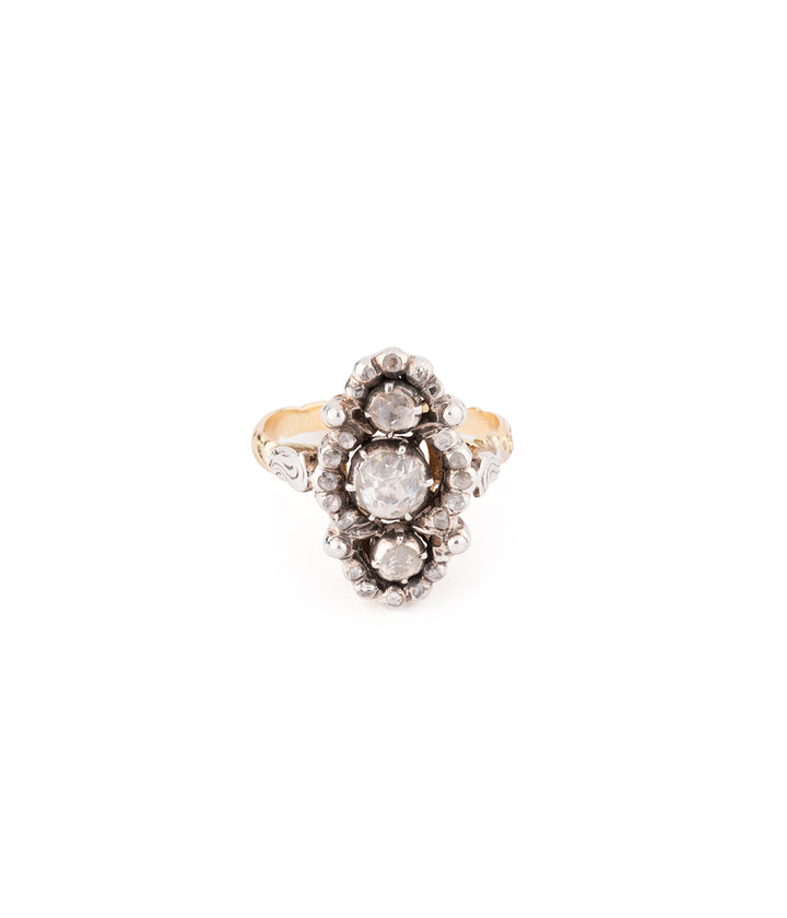 Bague marquise ancienne en diamants, or et argent "Blane" - Caillou Paris
