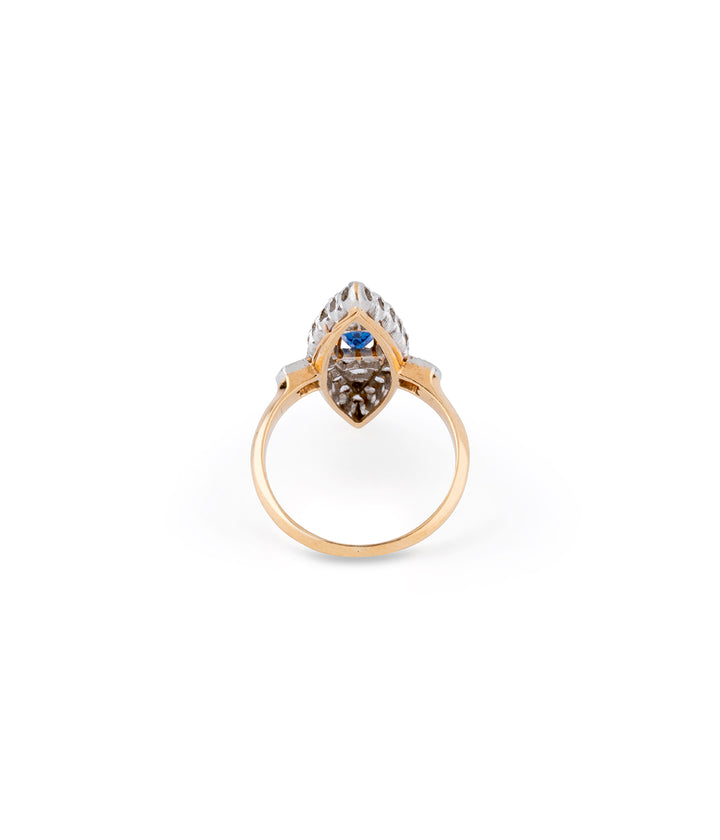 Bague marquise ancienne saphir "Fionn" dos | Caillou Paris