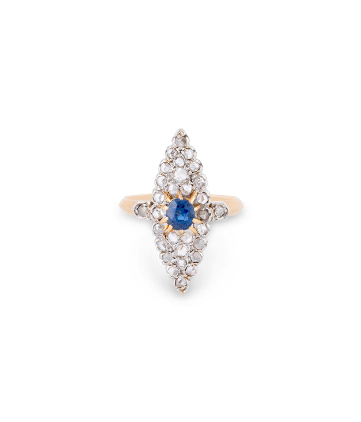 Bague marquise ancienne saphir "Fionn" face | Caillou Paris