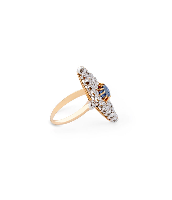 Bague marquise ancienne saphir "Fionn" profil droit | Caillou Paris
