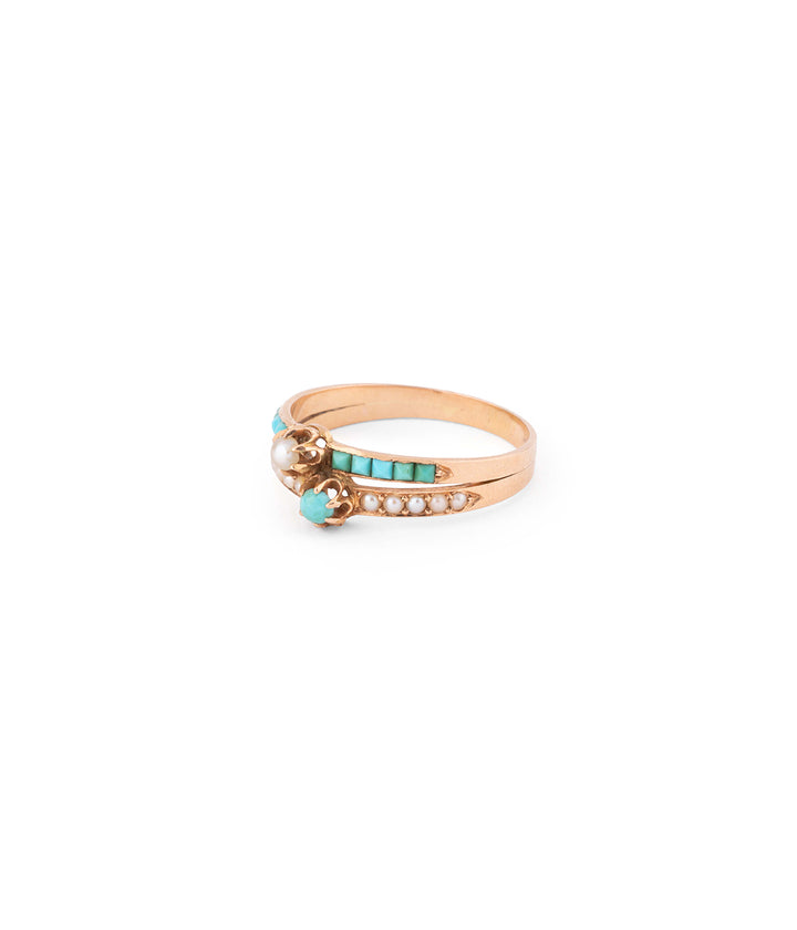 Bague toi et moi ancienne perles et turquoises "Baya" - Caillou Paris