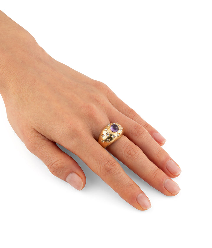 Bague vintage dôme diamants serti étoile améthyste en or Biel - Caillou Paris