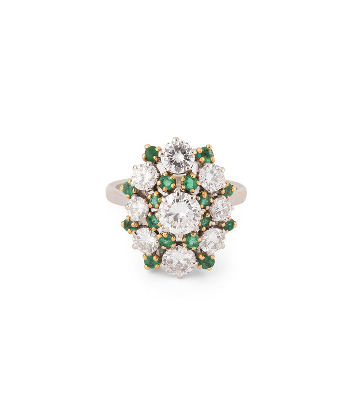 Bague vintage marguerite diamants émeraudes "Dagny" - Caillou Paris